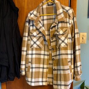 Women's Plaid Utility Jacket in Tan and White